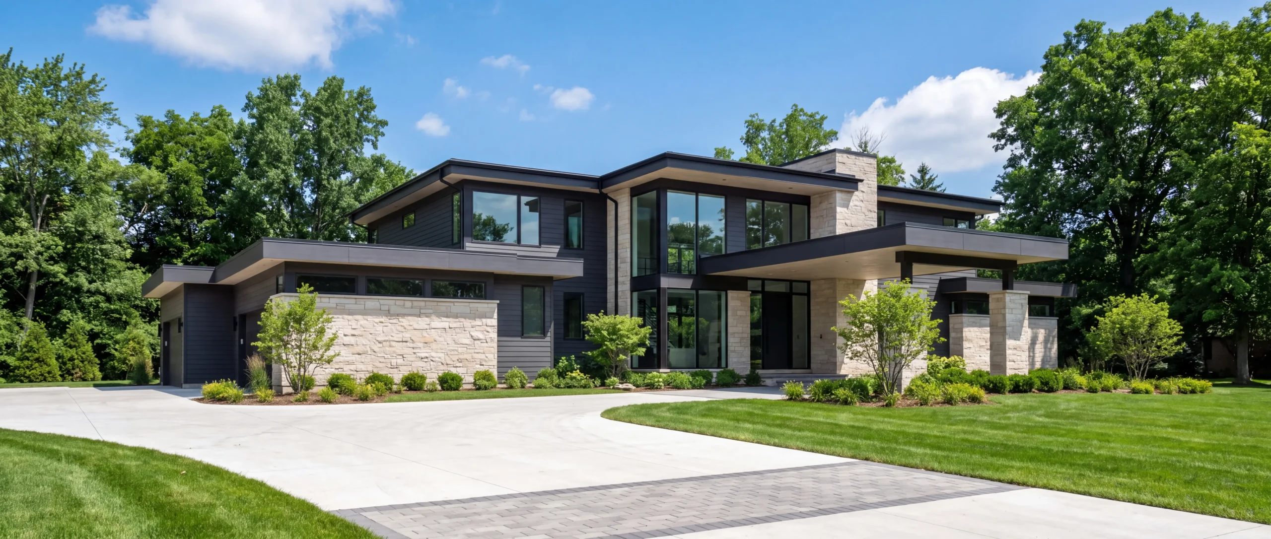 Newly completed contemporary custom home in Oakland County, Michigan